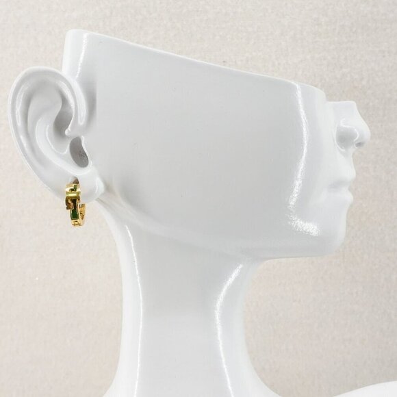 Tory Burch Serif-T Enamel Huggie Hoop Earrings Green OS - Picture 7 of 12